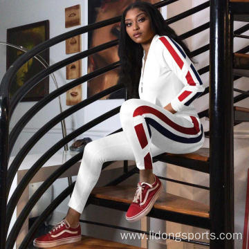 Casual sport 2 piece stripe side women tracksuit